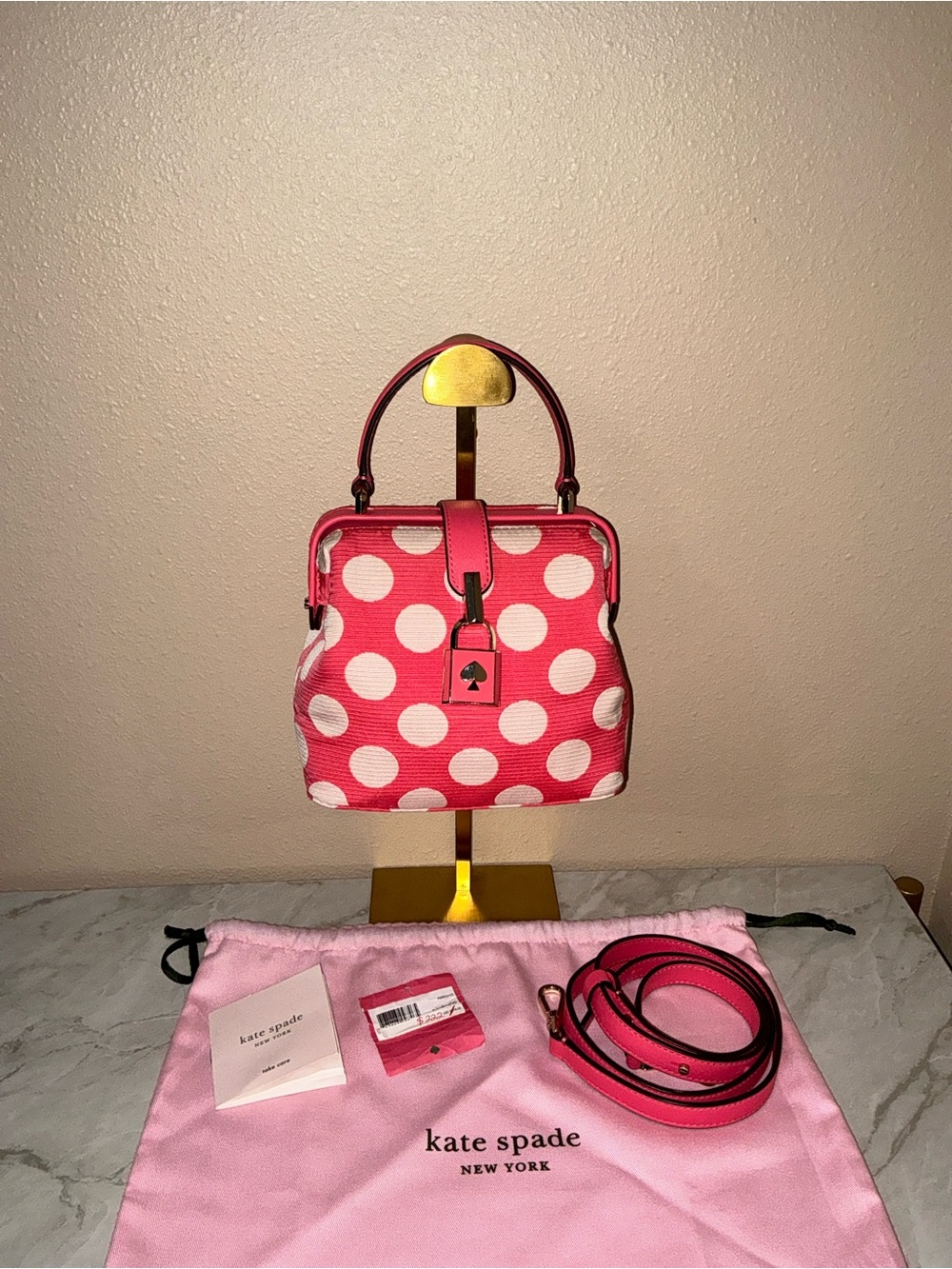 kate spade Pink and White Polka Dot Mini Satchel Crossbody Bag